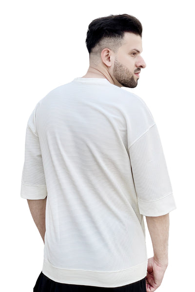 White lining Fabric Down Shoulder Tshirt