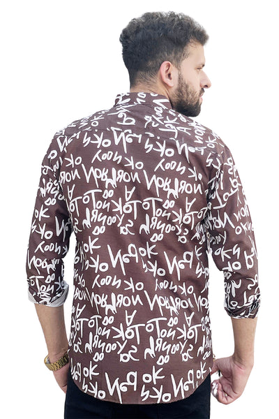 Dark brown text printed full sleeve shirt