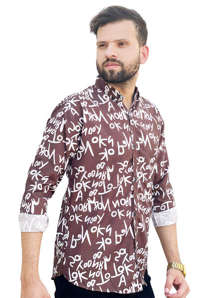 Dark brown text printed full sleeve shirt