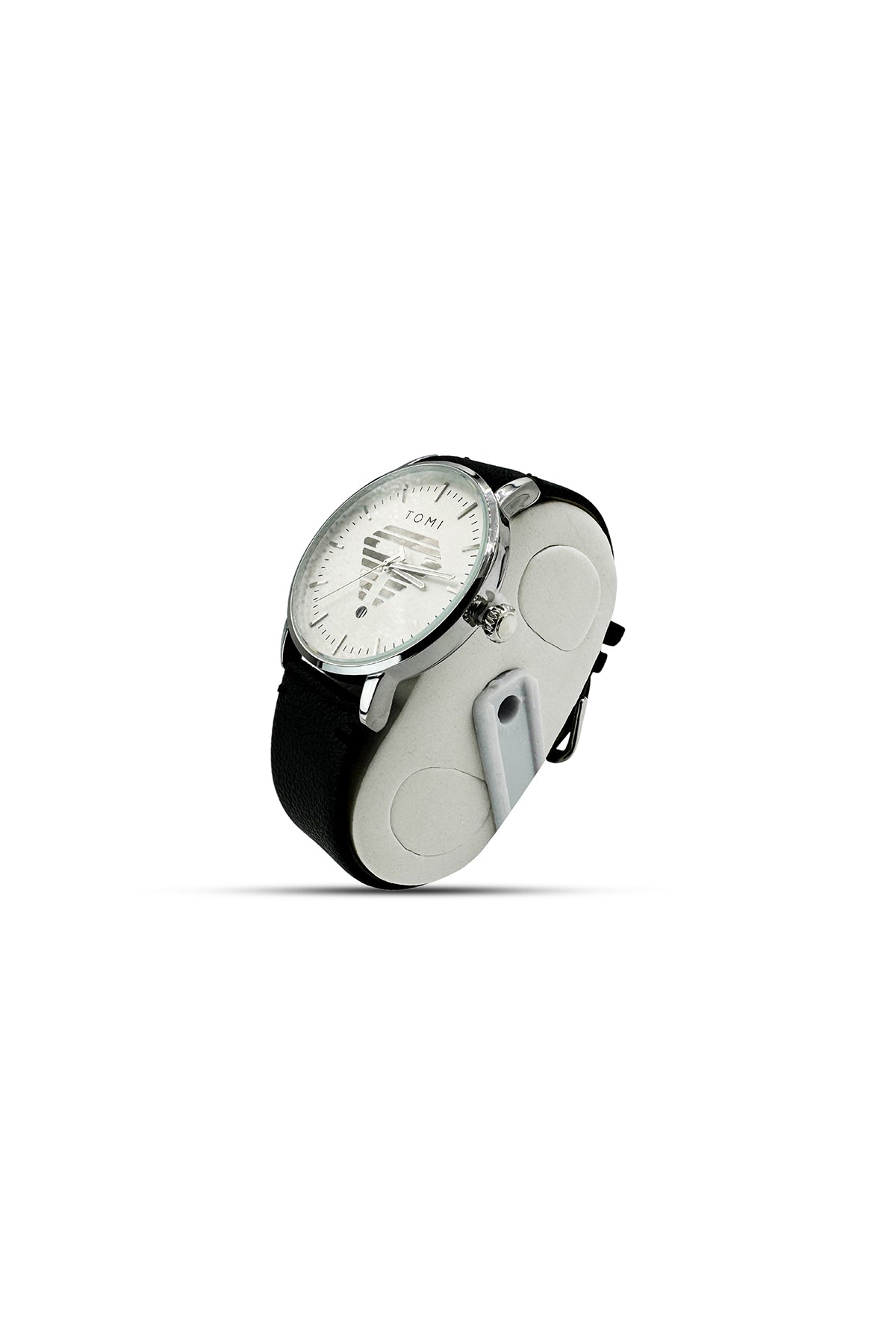 Tomi White Black Watch with Black Leather Strap