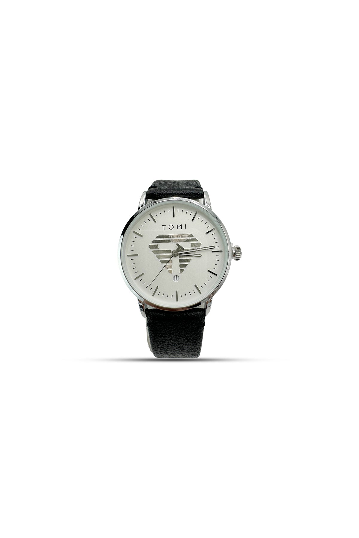 Tomi White Black Watch with Black Leather Strap