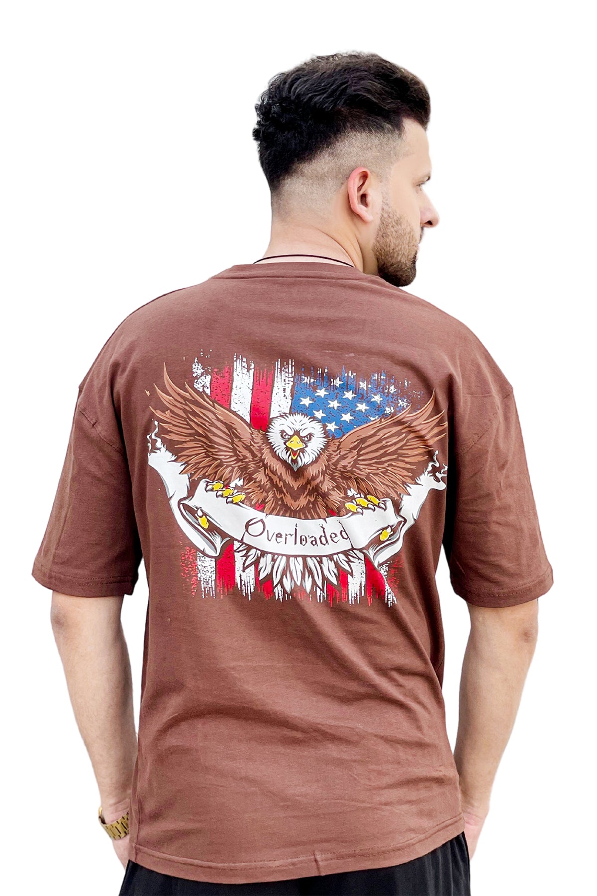 Eagle printed down shoulder tshirt