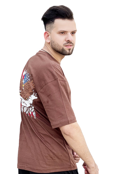 Eagle printed down shoulder tshirt