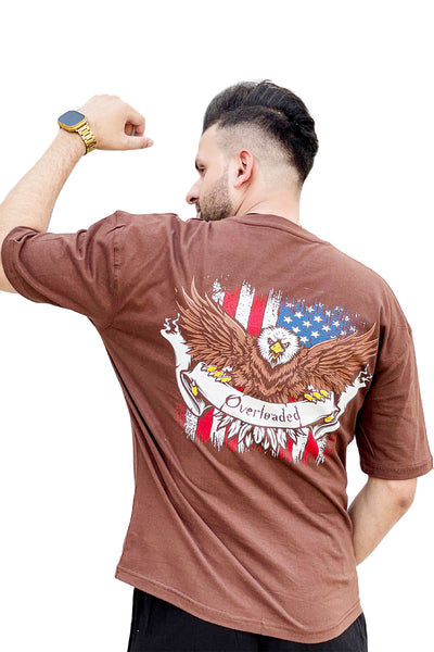 Eagle printed down shoulder tshirt