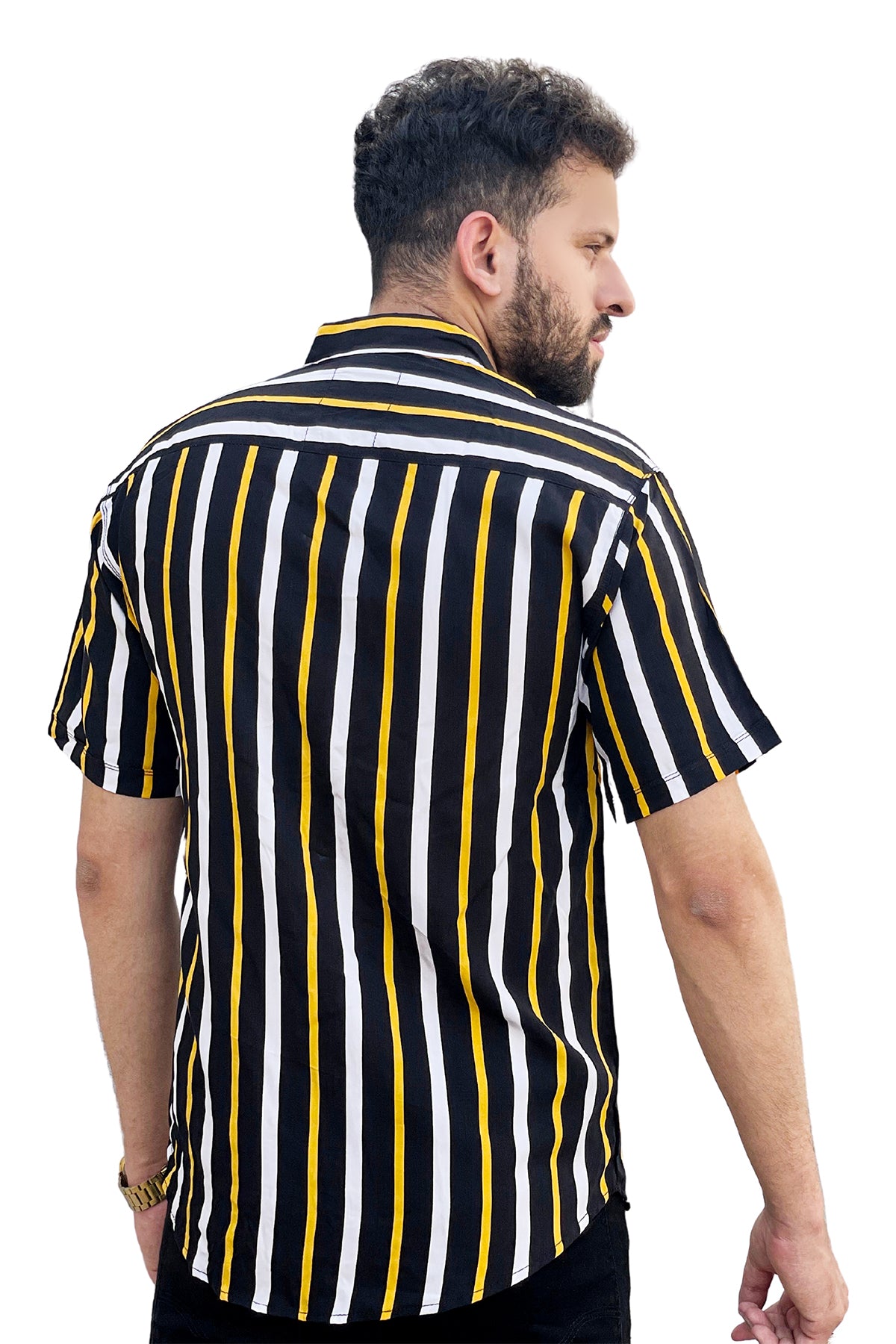 Black shirt yellow & white lining half sleeve shirt