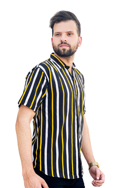 Black shirt yellow & white lining half sleeve shirt