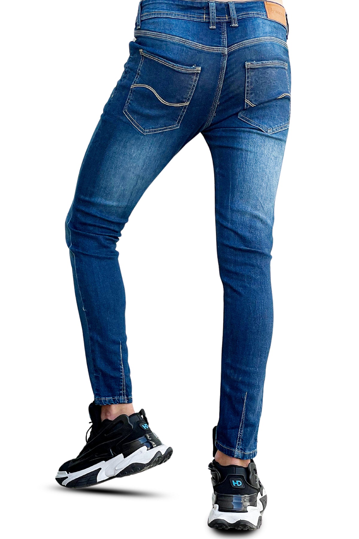 Dark blue ripped denim