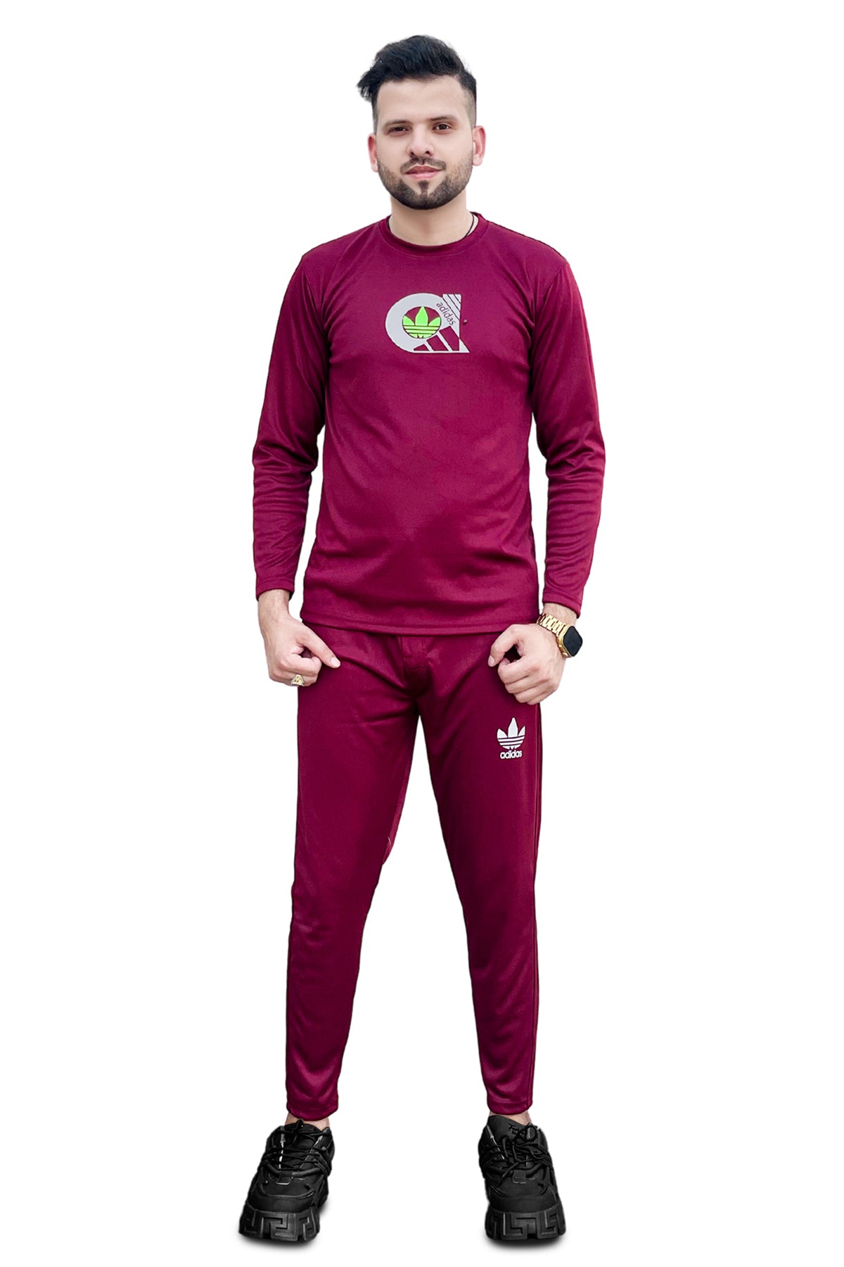 Addidas mehroon full sleeves tracksuit micro fabric