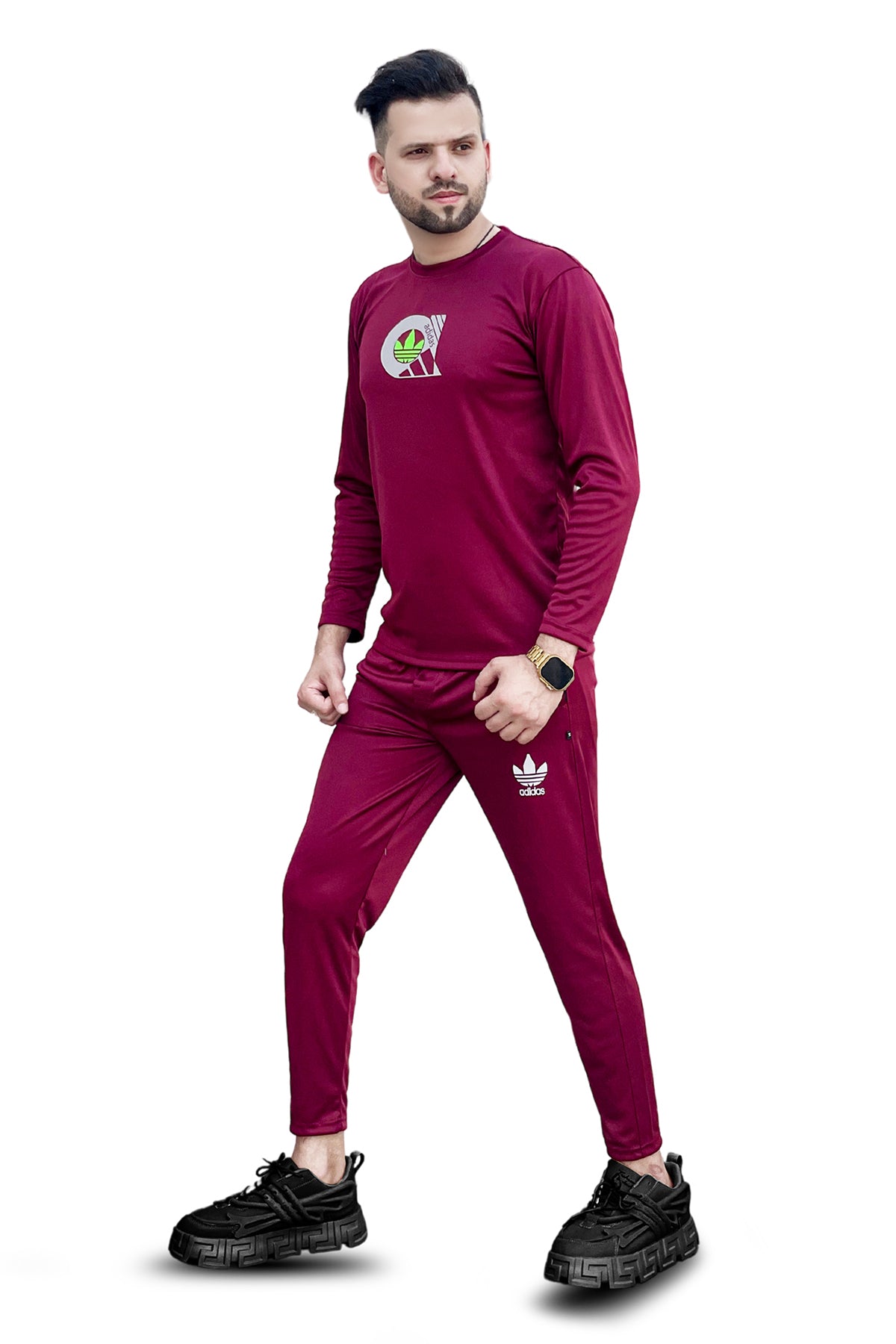 Addidas mehroon full sleeves tracksuit micro fabric