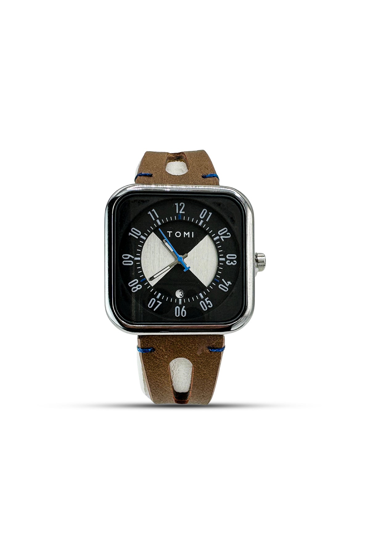 Tomi Square Premium Watch with Brown Cut Strap