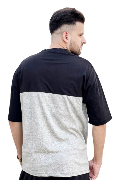 Black and Grey jersy fabric down shoulder T shirt