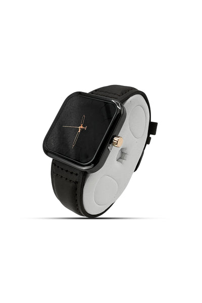 Tomi Square Black Dail Watch with Brown Strap