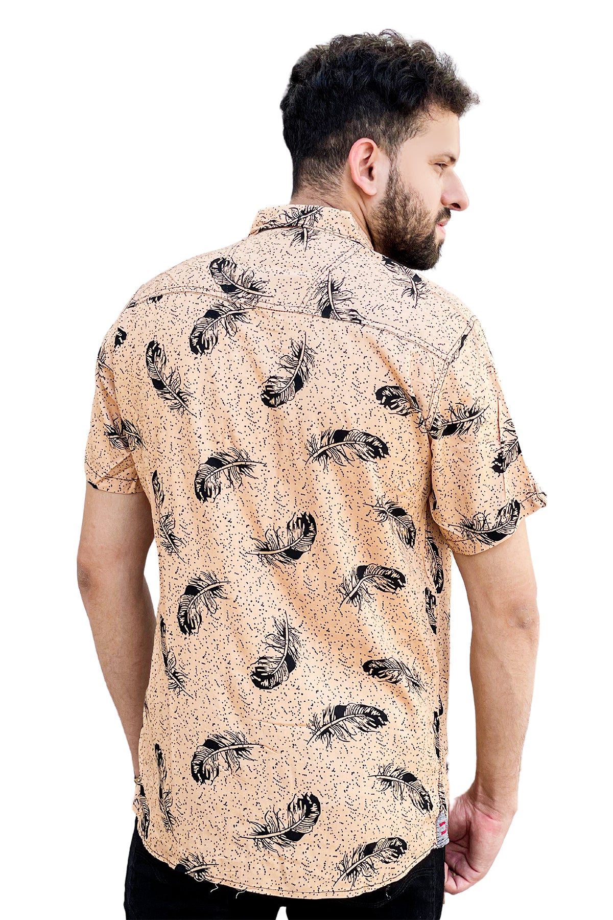 Skin leaves printed linen half sleeve shirt