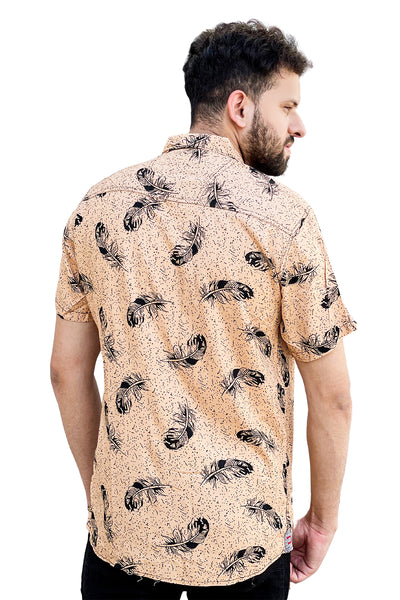 Skin leaves printed linen half sleeve shirt