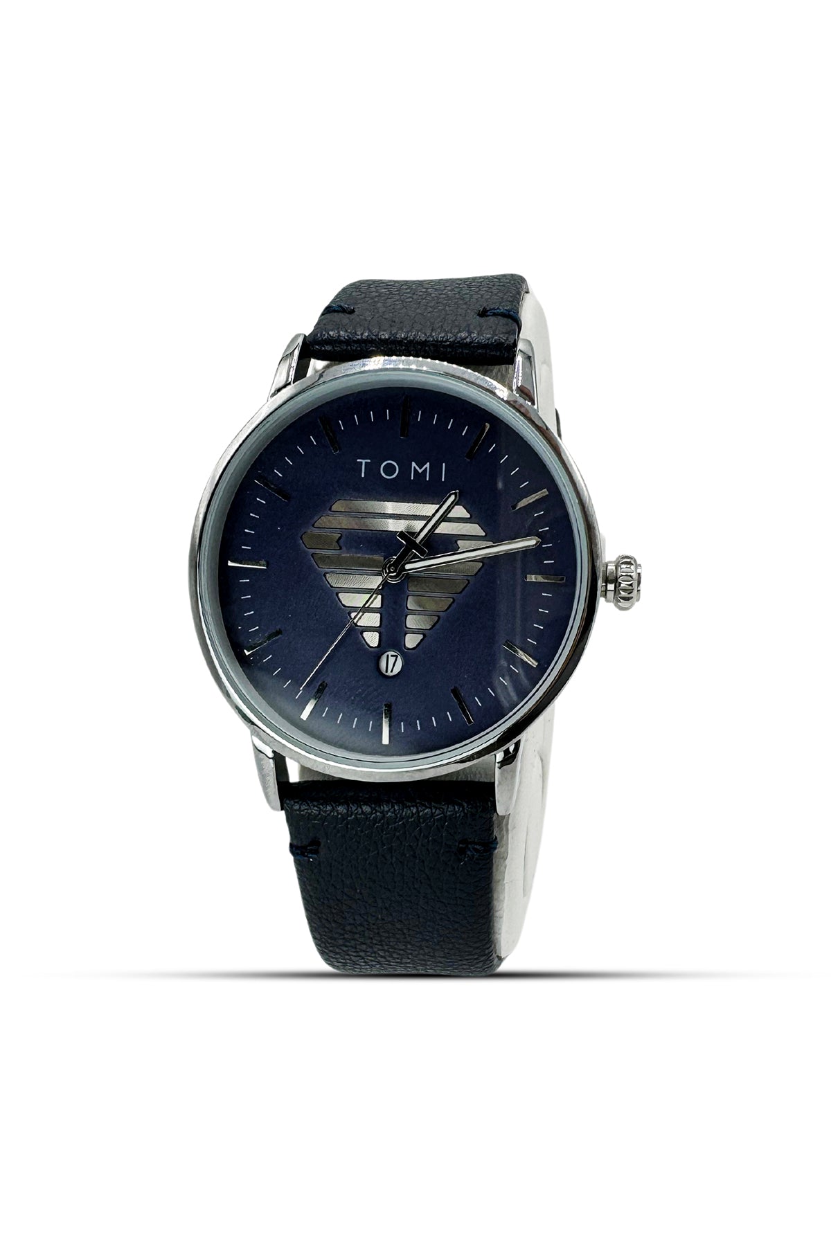 Tomi Round Blue Dail Watch with Leather Strap