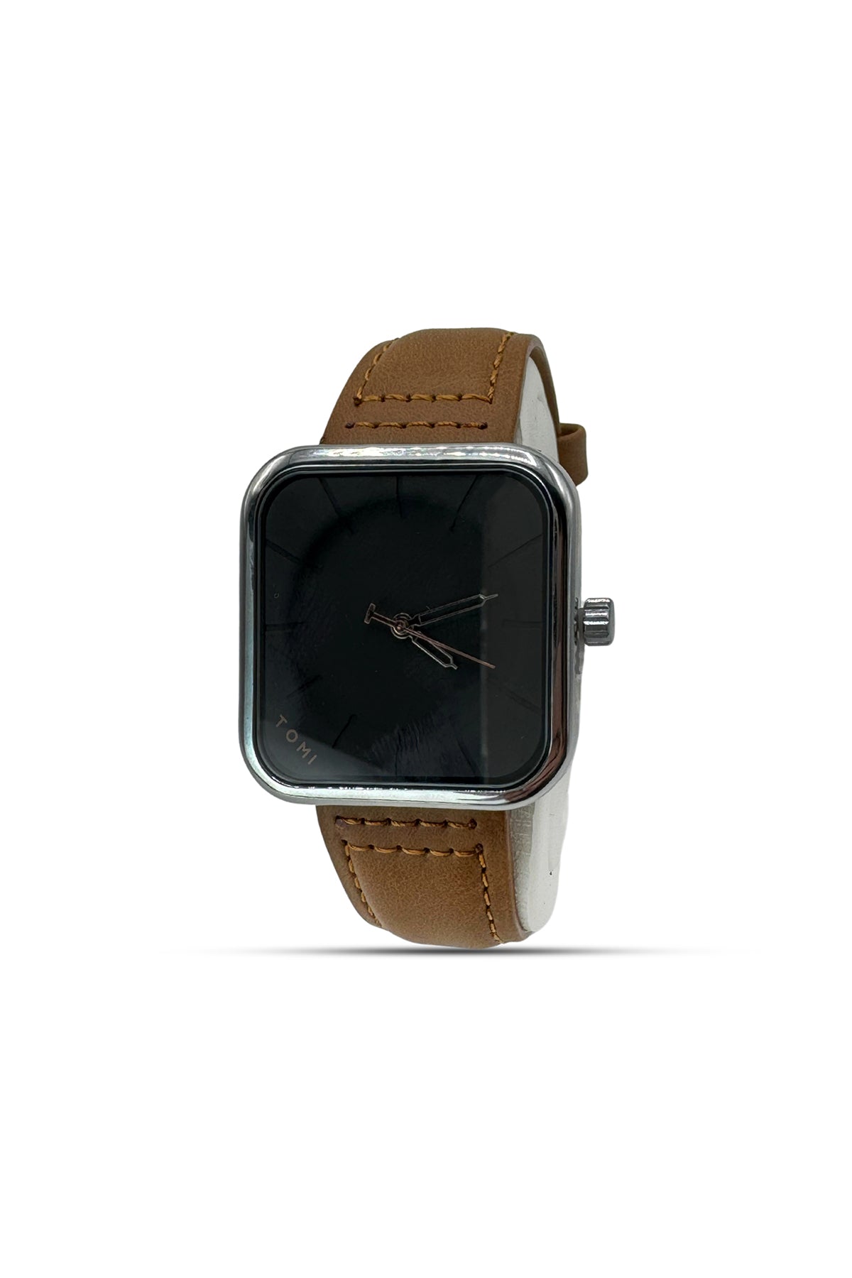 Tomi Square Black Dail Watch with Cofe Color Strap